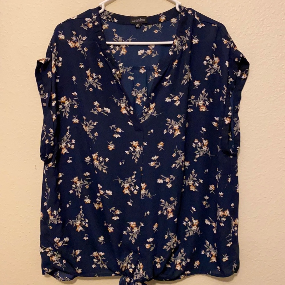 Navy blue floral blouse
